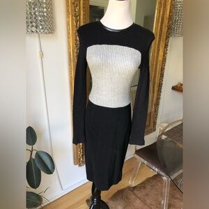 L’agence Chic Black and Silver Knit long sleeve midi Dress size small